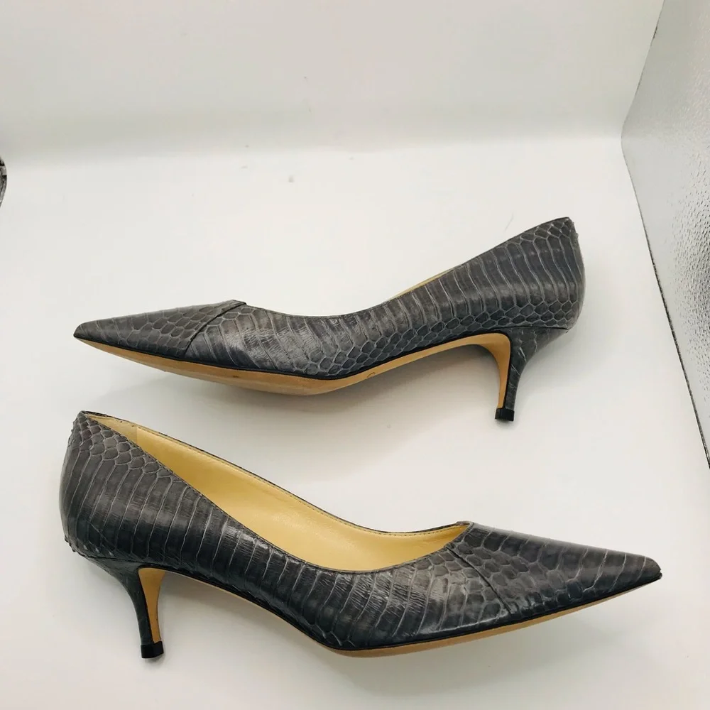 Jimmy Choo Gray Pointed-Toe Kitten Heel Pumps - Picture 5 of 12